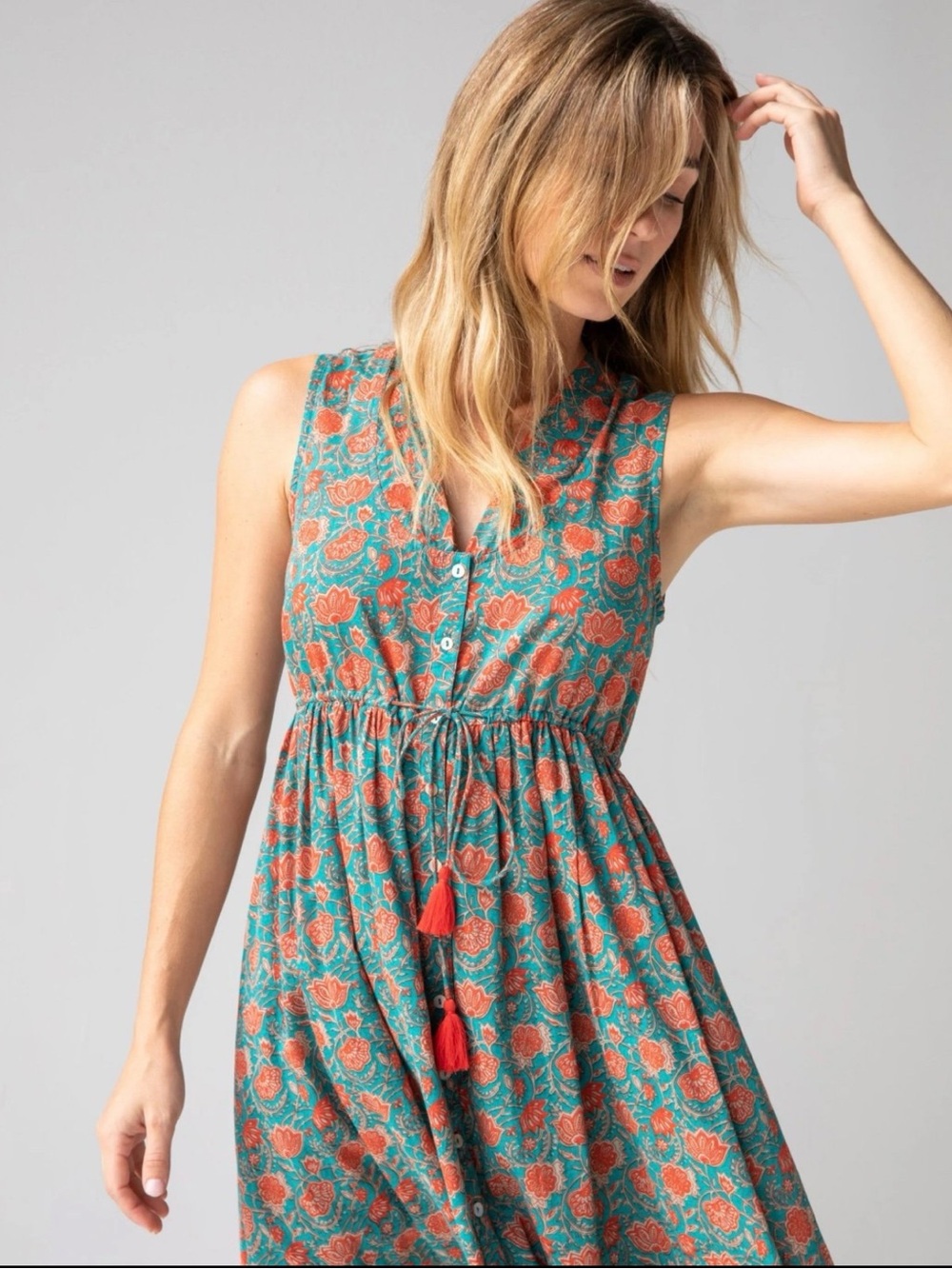 NATURAL LIFE Teal & Coral Floral Dress